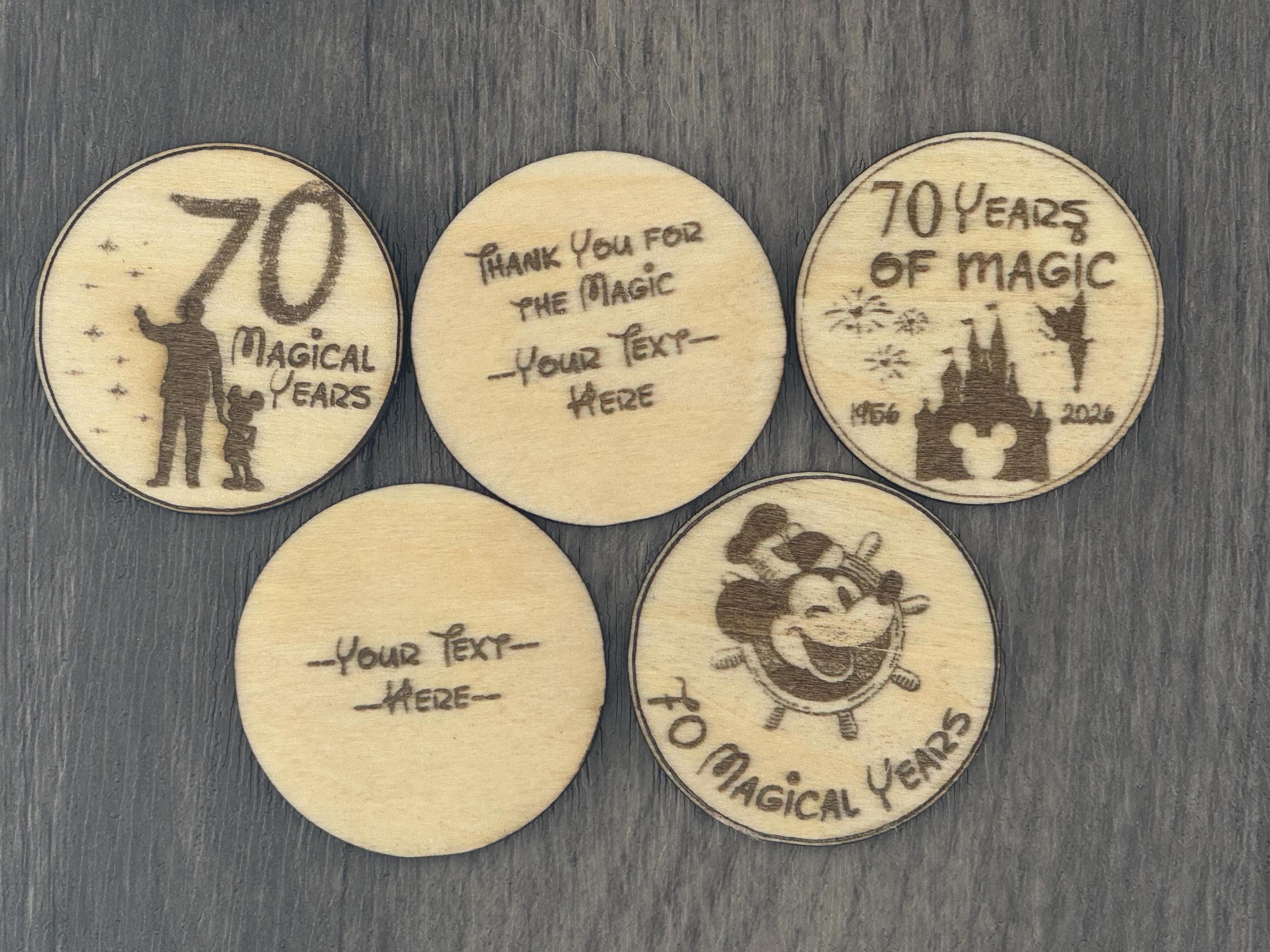Disneyland 70th Anniversary Cast Member Tokens – Laser Engraved Wood Appreciation Coins