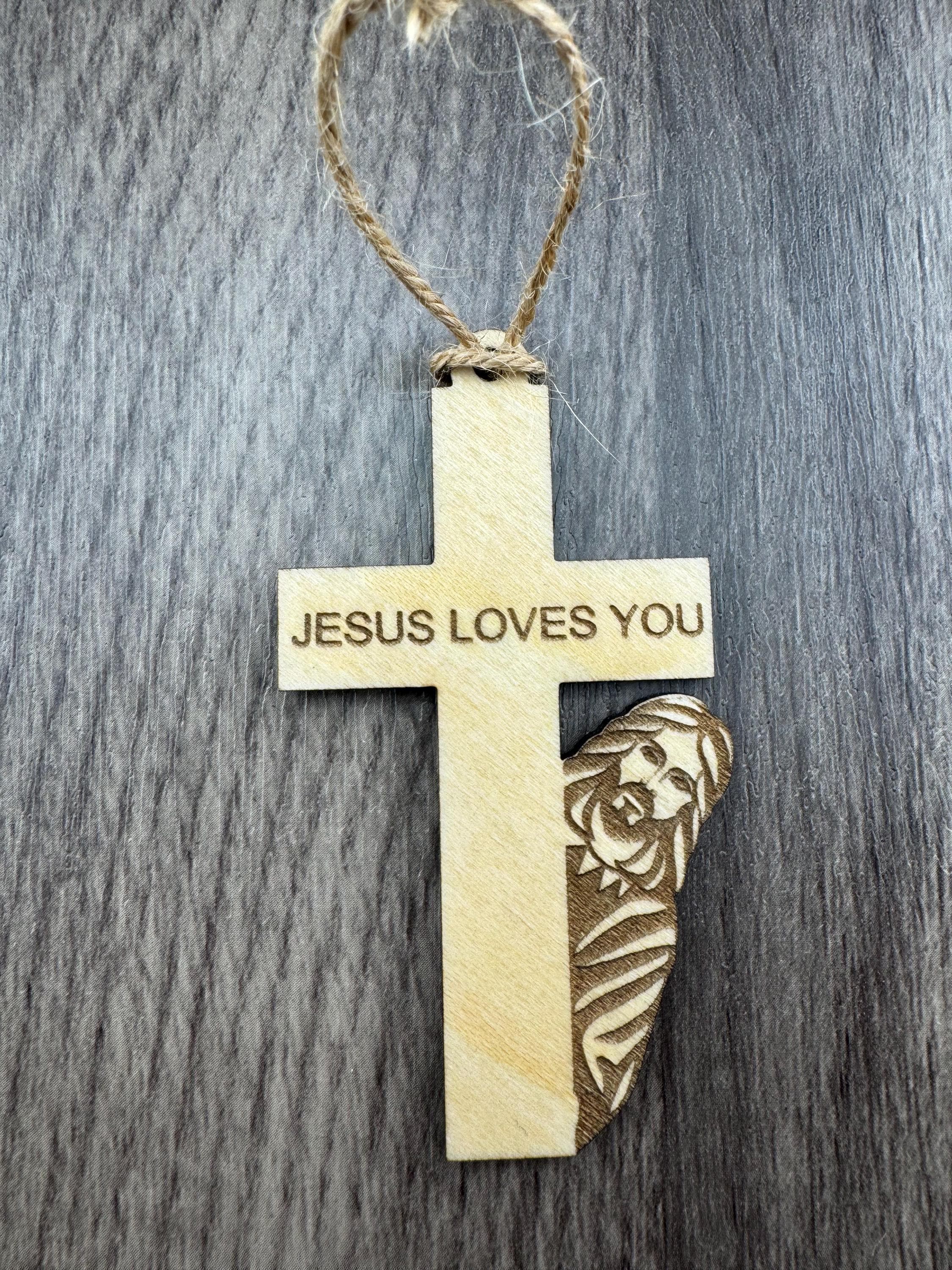 Wooden Jesus Cross Ornament – Faith Messages, Christian Décor (Laser Cut)