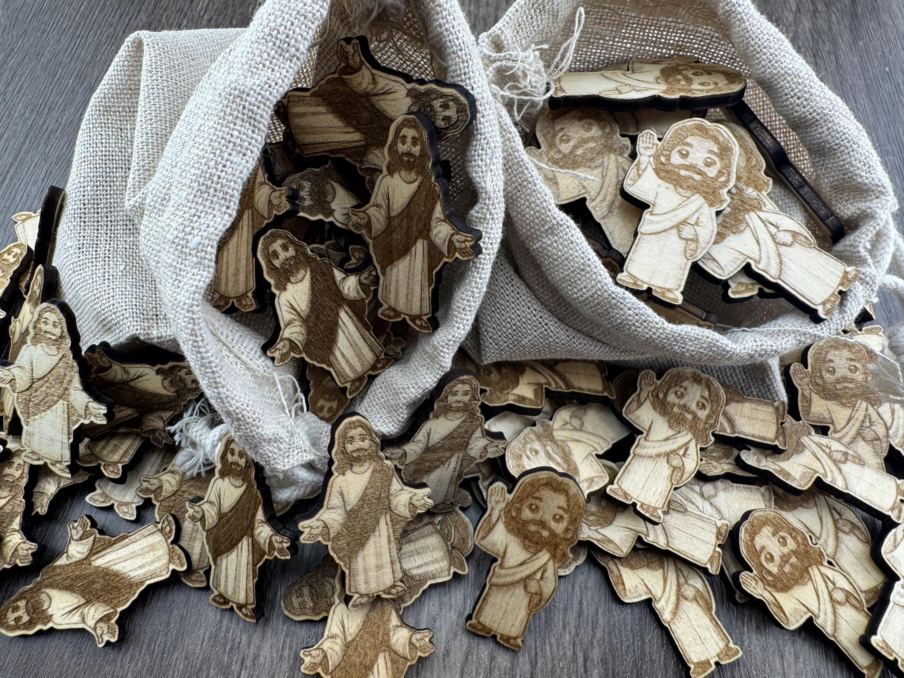 Wooden Jesus Token – Laser-Engraved Pocket Faith Keepsake (Approx. 1.5 inches)