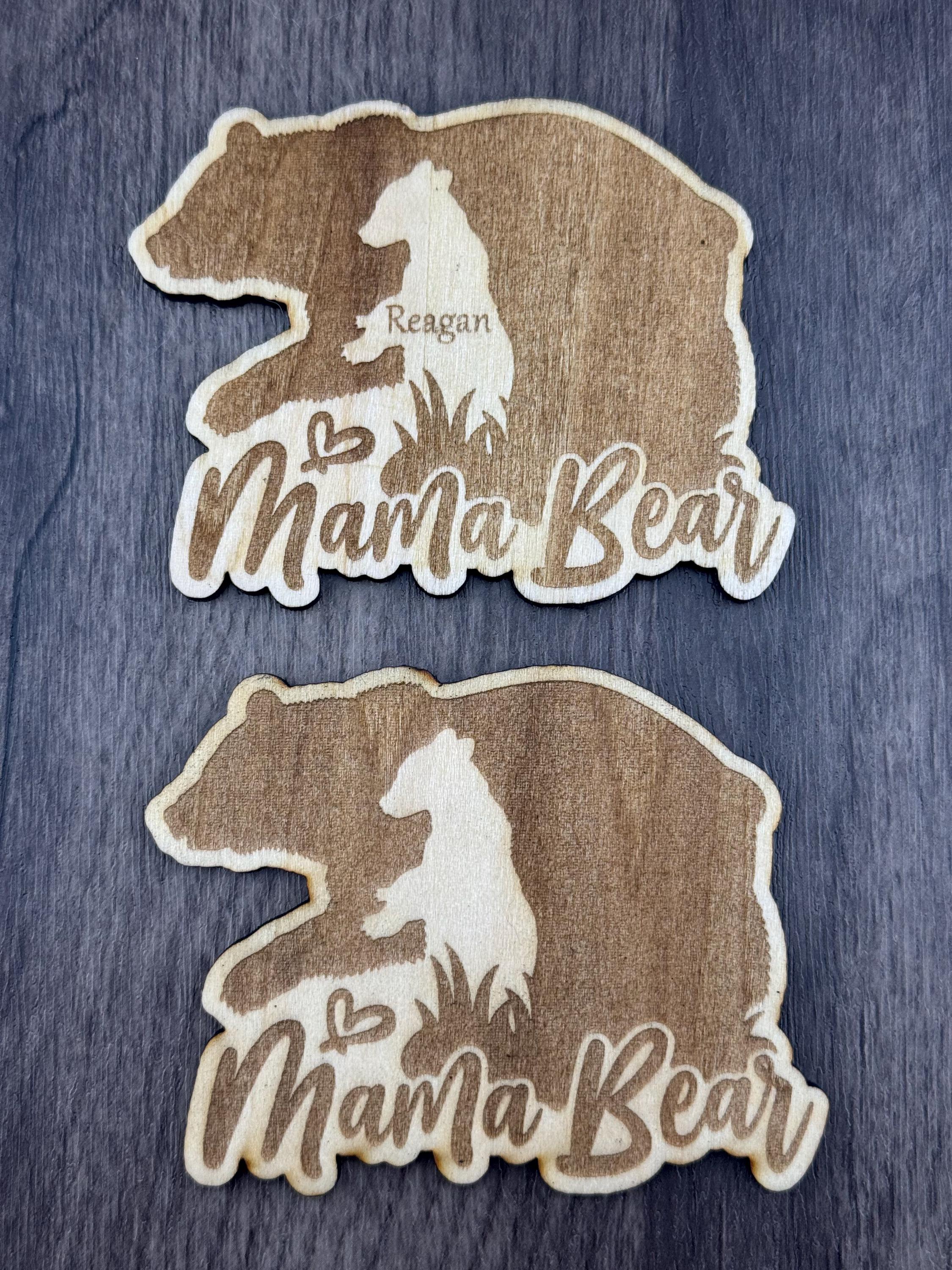 Mama Bear Personalized Wood Magnet – Custom Kids Names – Rustic Family Gift