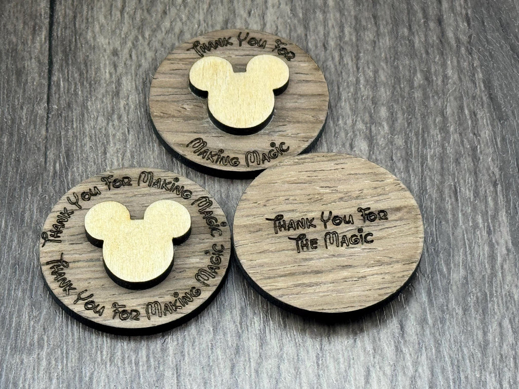 Layered Wood Appreciation Token – Mouse Silhouette, Laser Engraved Message