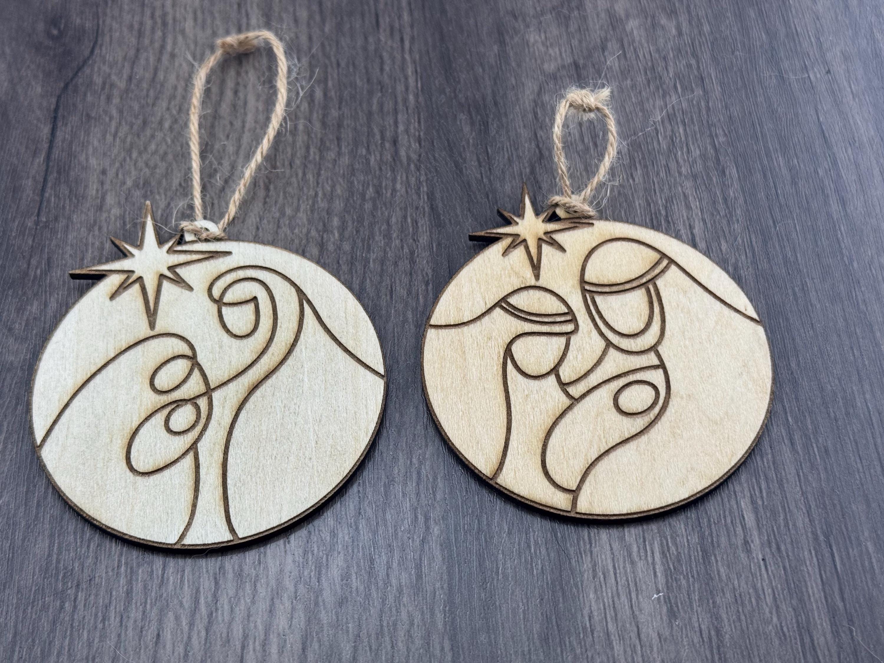 Handmade Nativity Wooden Ornaments – Minimalist Holy Family Scene (2 Styles)