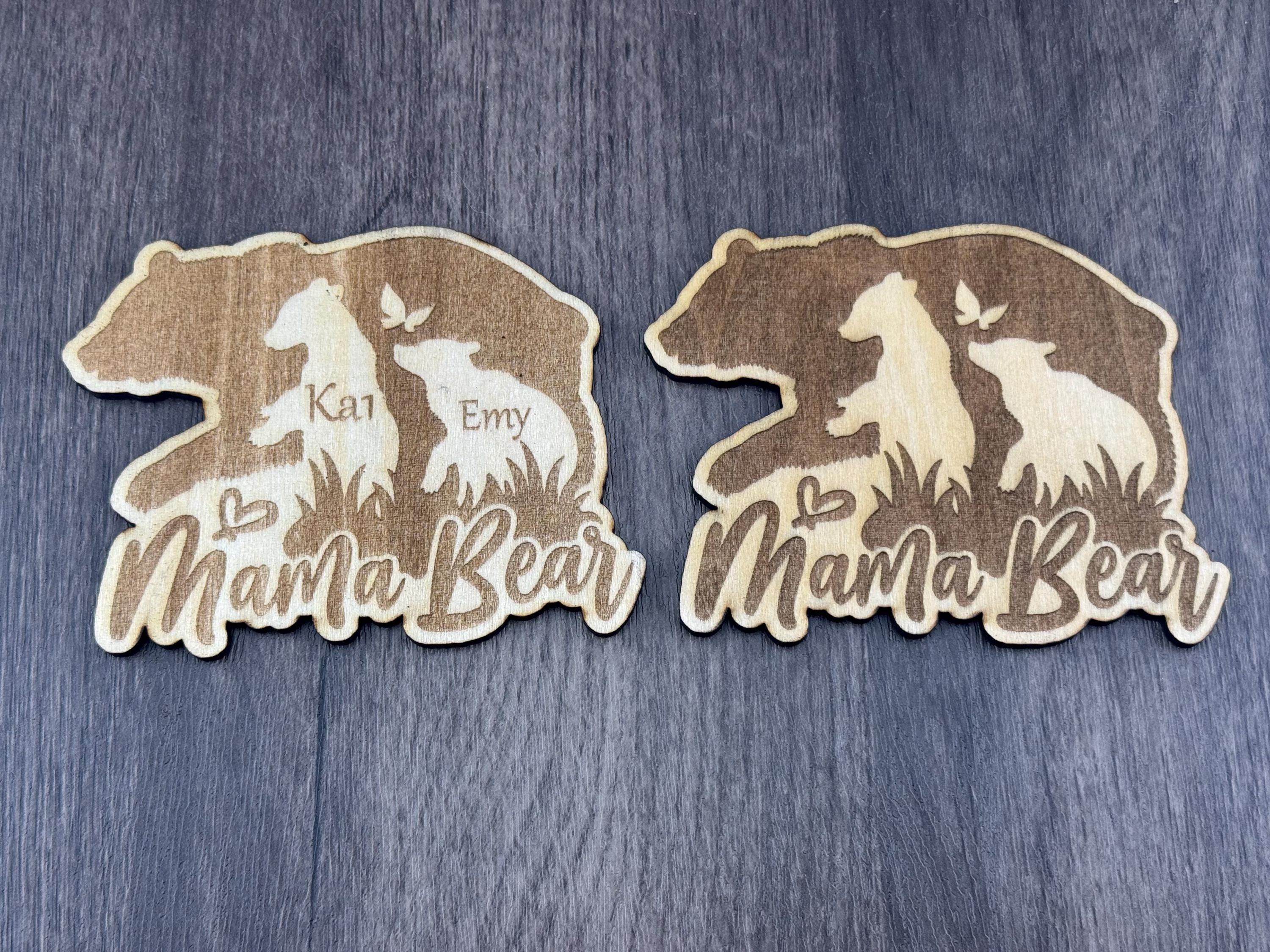 Mama Bear Personalized Wood Magnet – Custom Kids Names – Rustic Family Gift