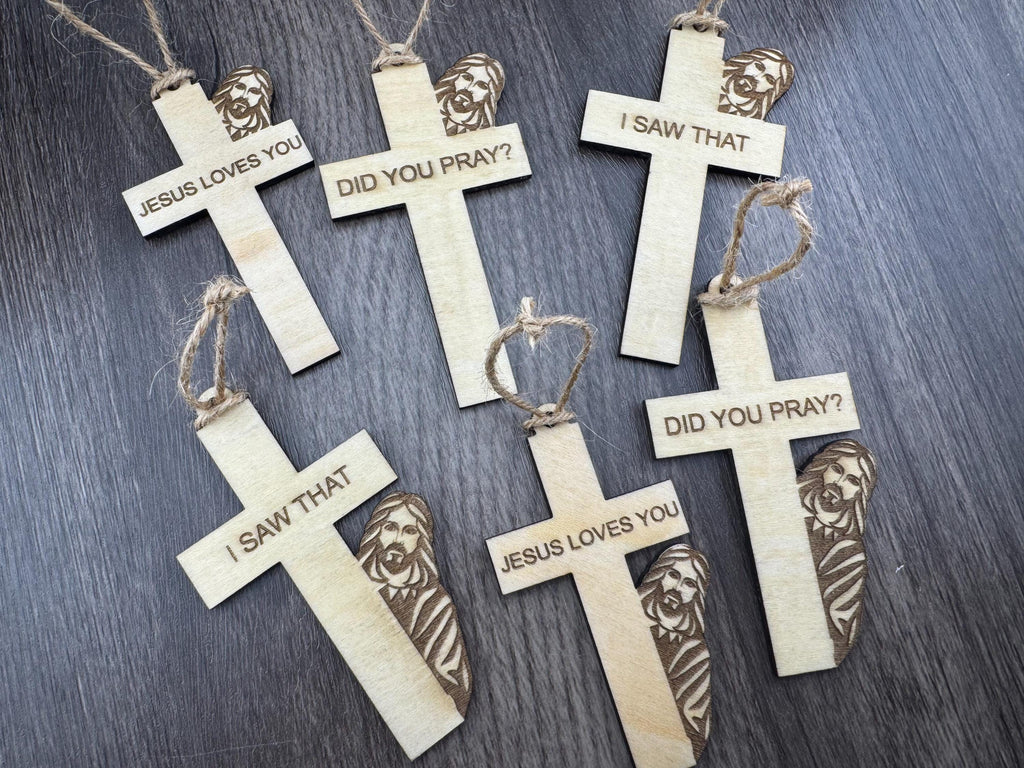 Wooden Jesus Cross Ornament – Faith Messages, Christian Décor (Laser Cut)