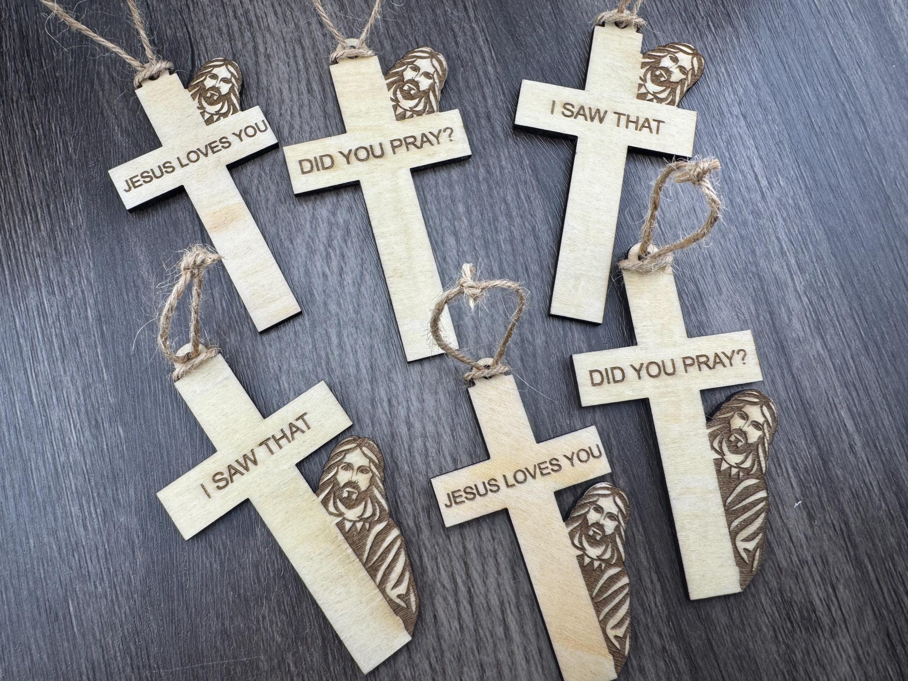 Wooden Jesus Cross Ornament – Faith Messages, Christian Décor (Laser Cut)