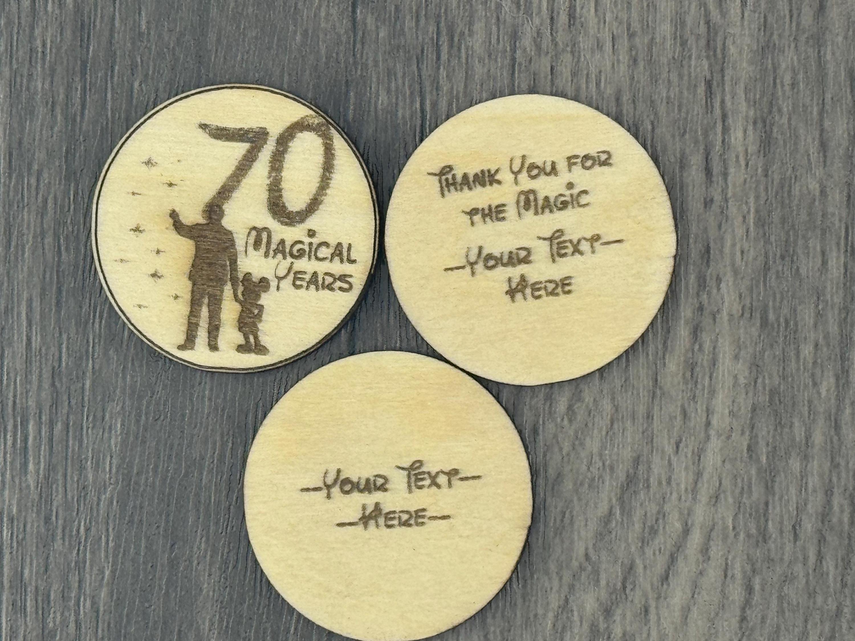 Disneyland 70th Anniversary Cast Member Tokens – Laser Engraved Wood Appreciation Coins