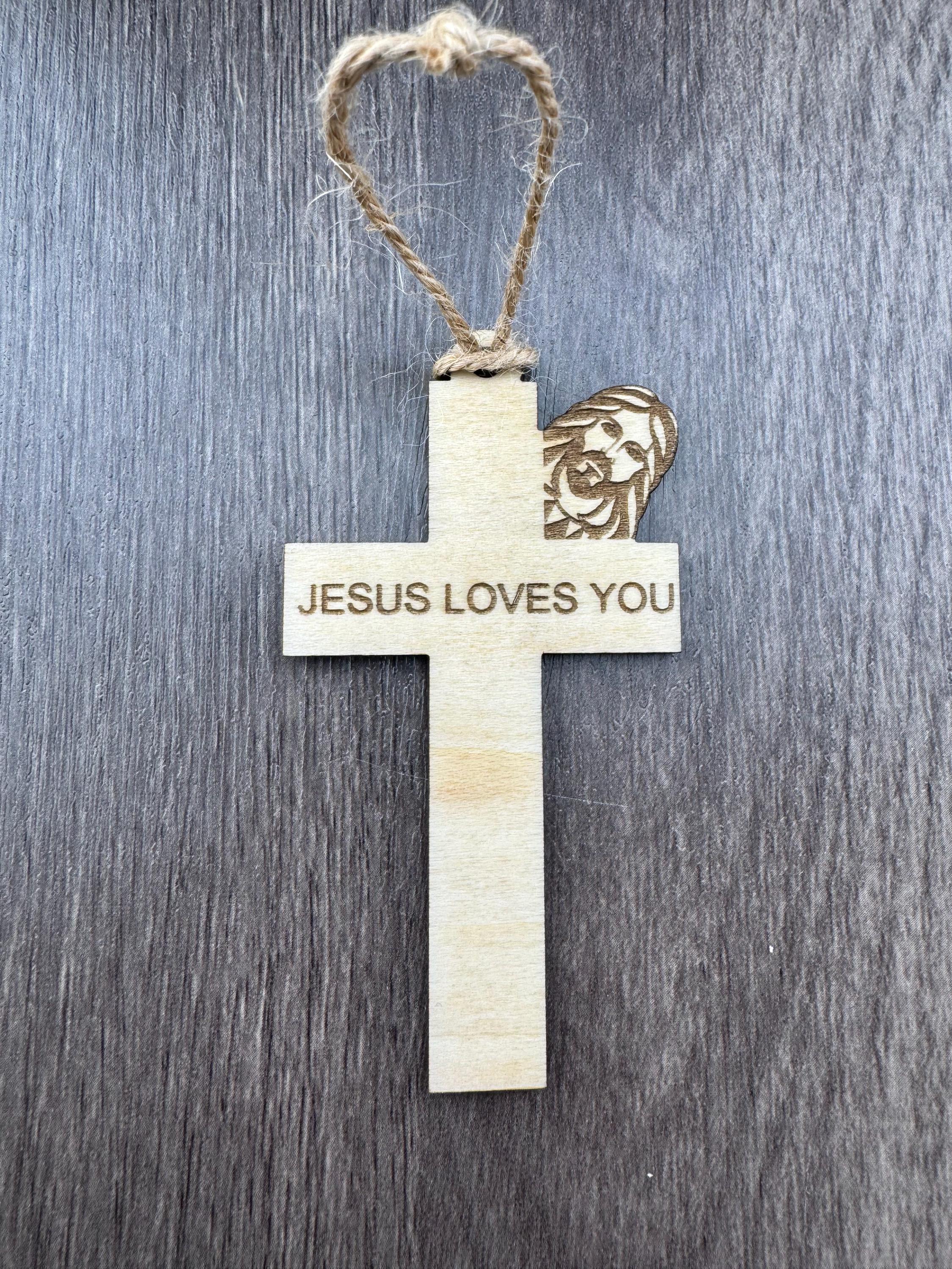 Wooden Jesus Cross Ornament – Faith Messages, Christian Décor (Laser Cut)