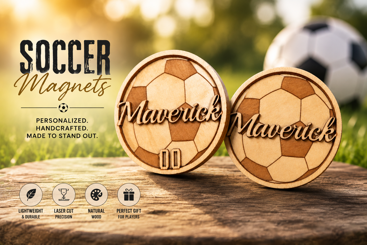 Personalized Soccer Magnet | Custom Player Name & Number 2 Inch Soccer Gift