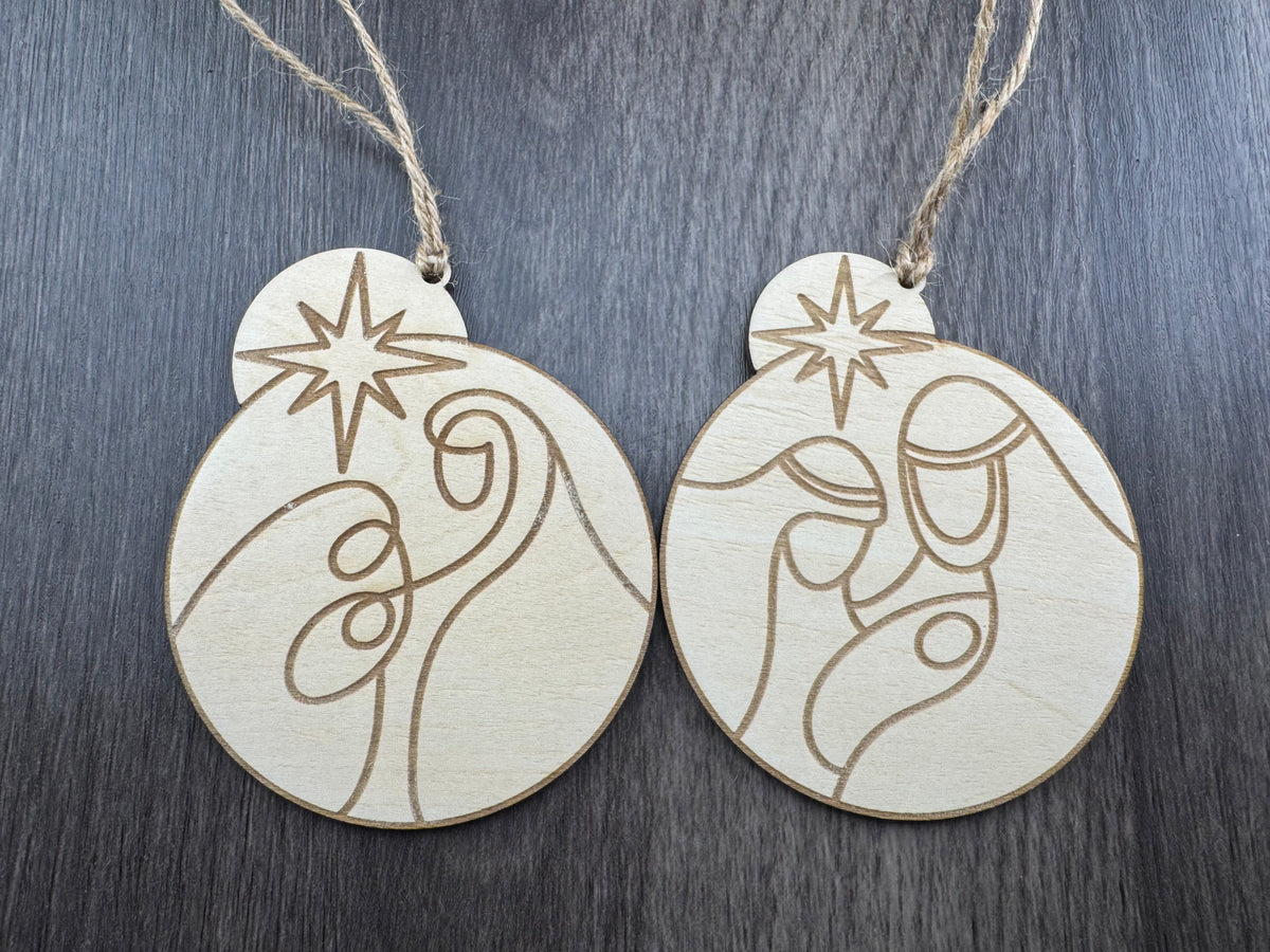 Handmade Nativity Wooden Ornaments – Minimalist Holy Family Scene (2 Styles)