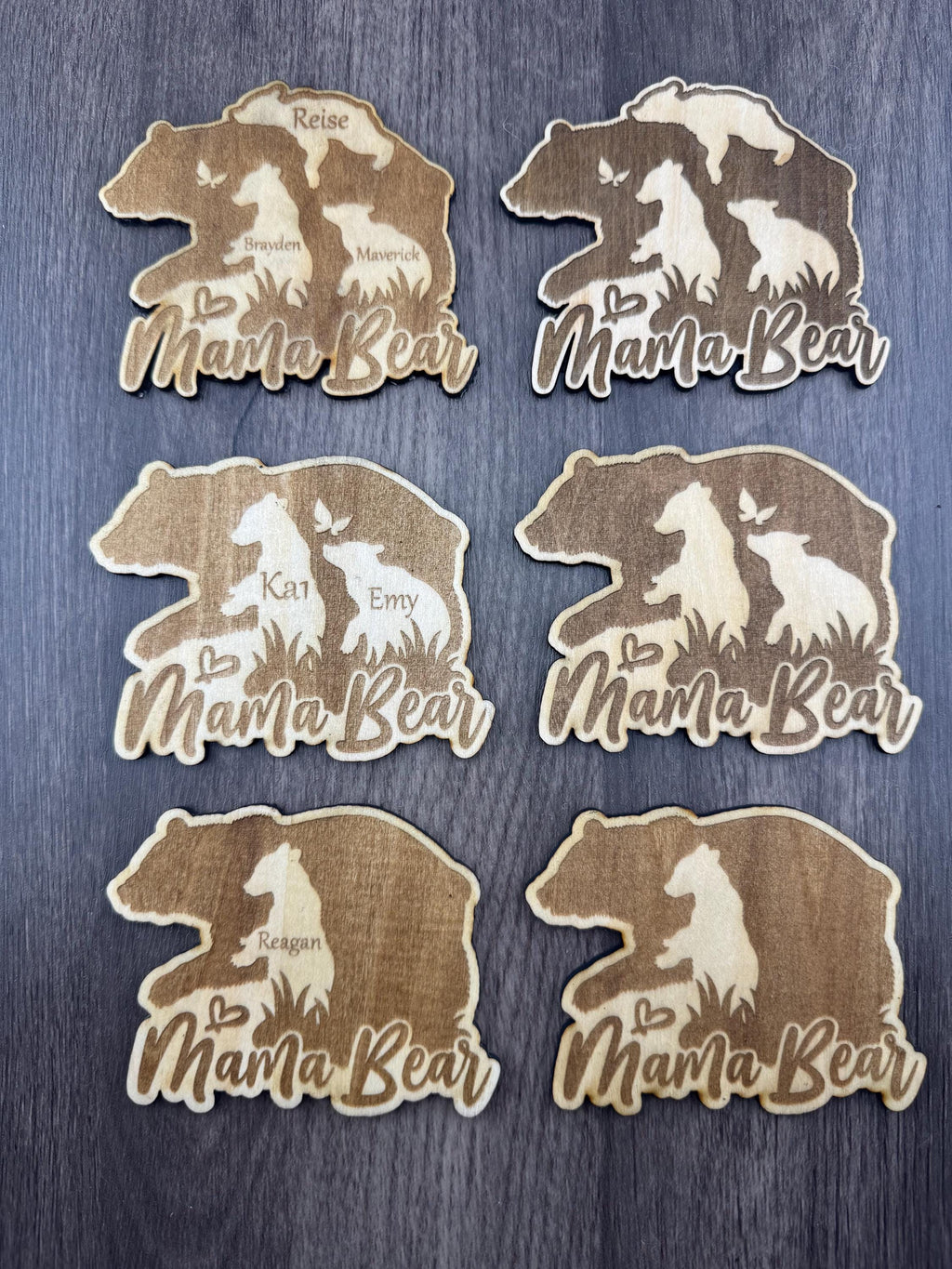 Mama Bear Personalized Wood Magnet – Custom Kids Names – Rustic Family Gift