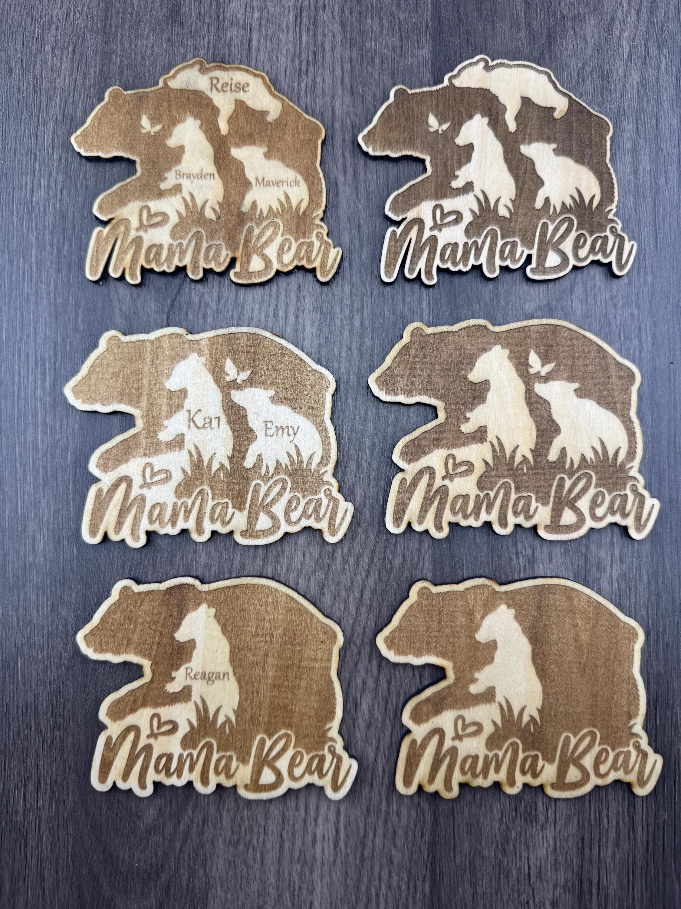 Mama Bear Personalized Wood Magnet – Custom Kids Names – Rustic Family Gift