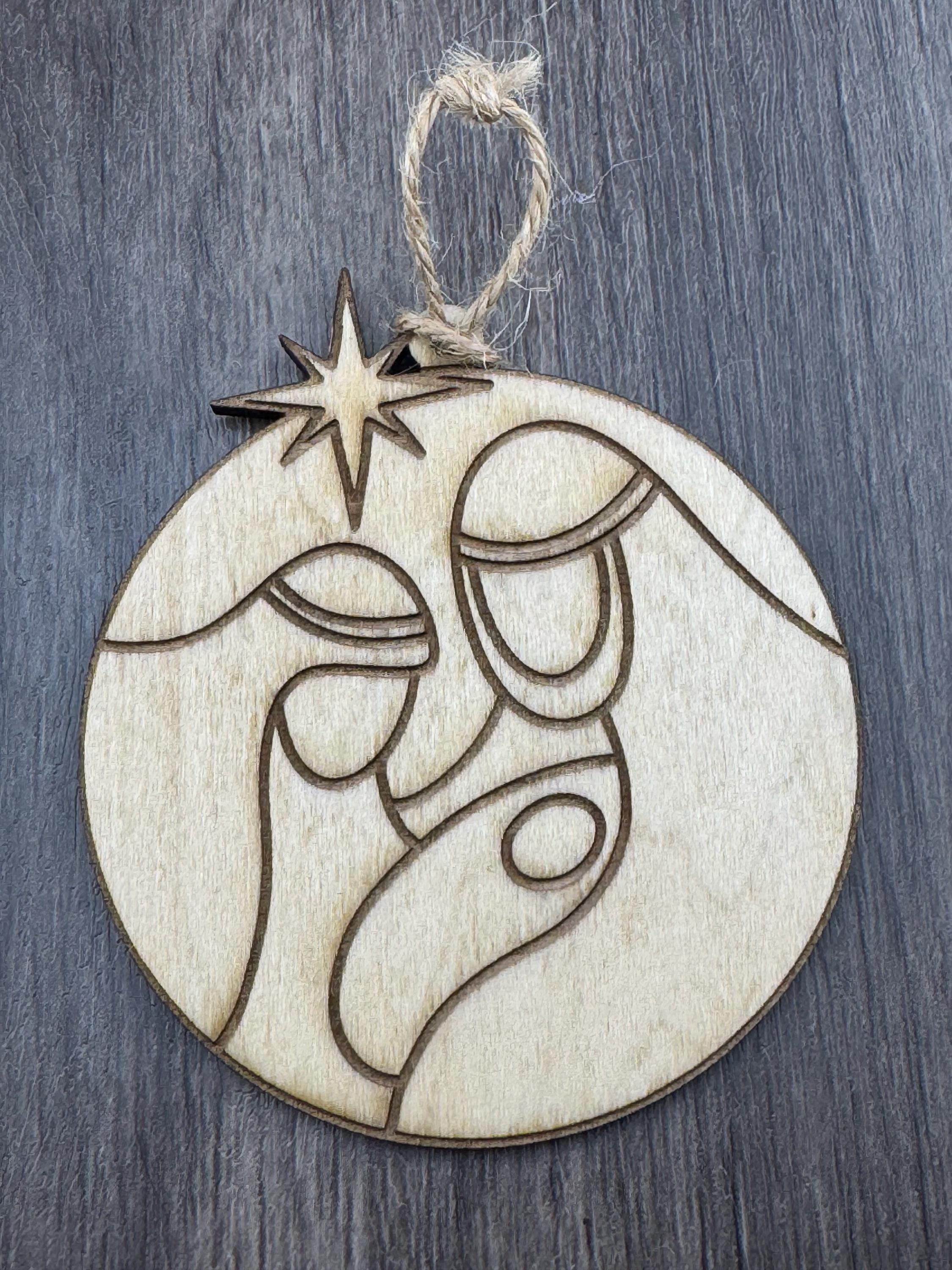 Handmade Nativity Wooden Ornaments – Minimalist Holy Family Scene (2 Styles)