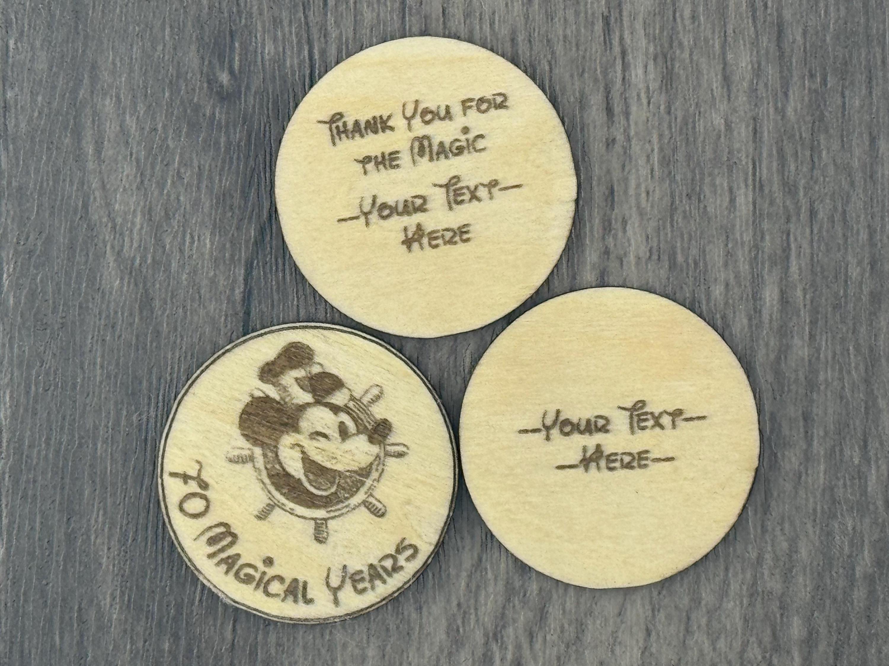 Disneyland 70th Anniversary Cast Member Tokens – Laser Engraved Wood Appreciation Coins