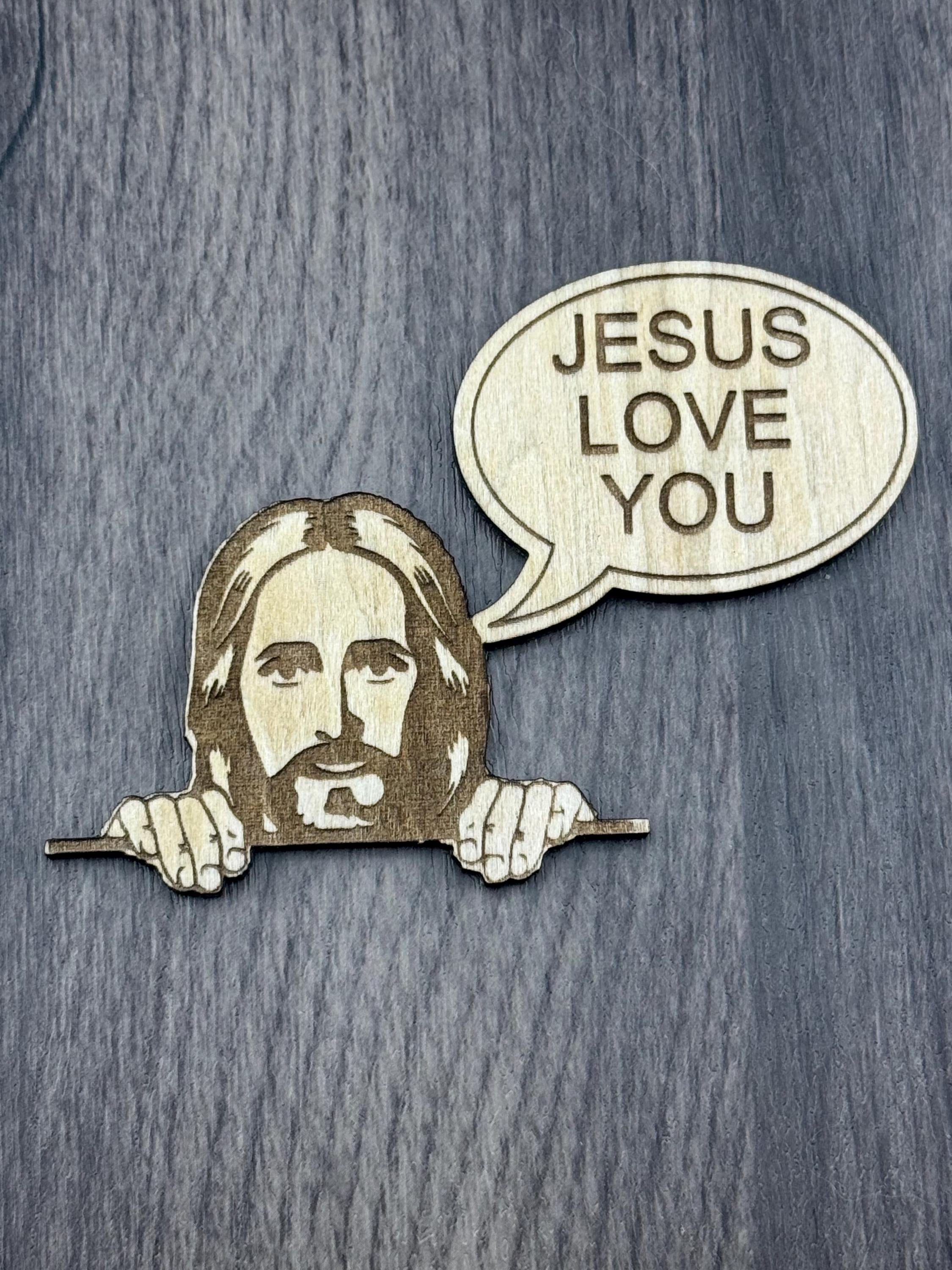 Funny Jesus Peek Magnet | Engraved Wood Christian Humor Fridge Decor