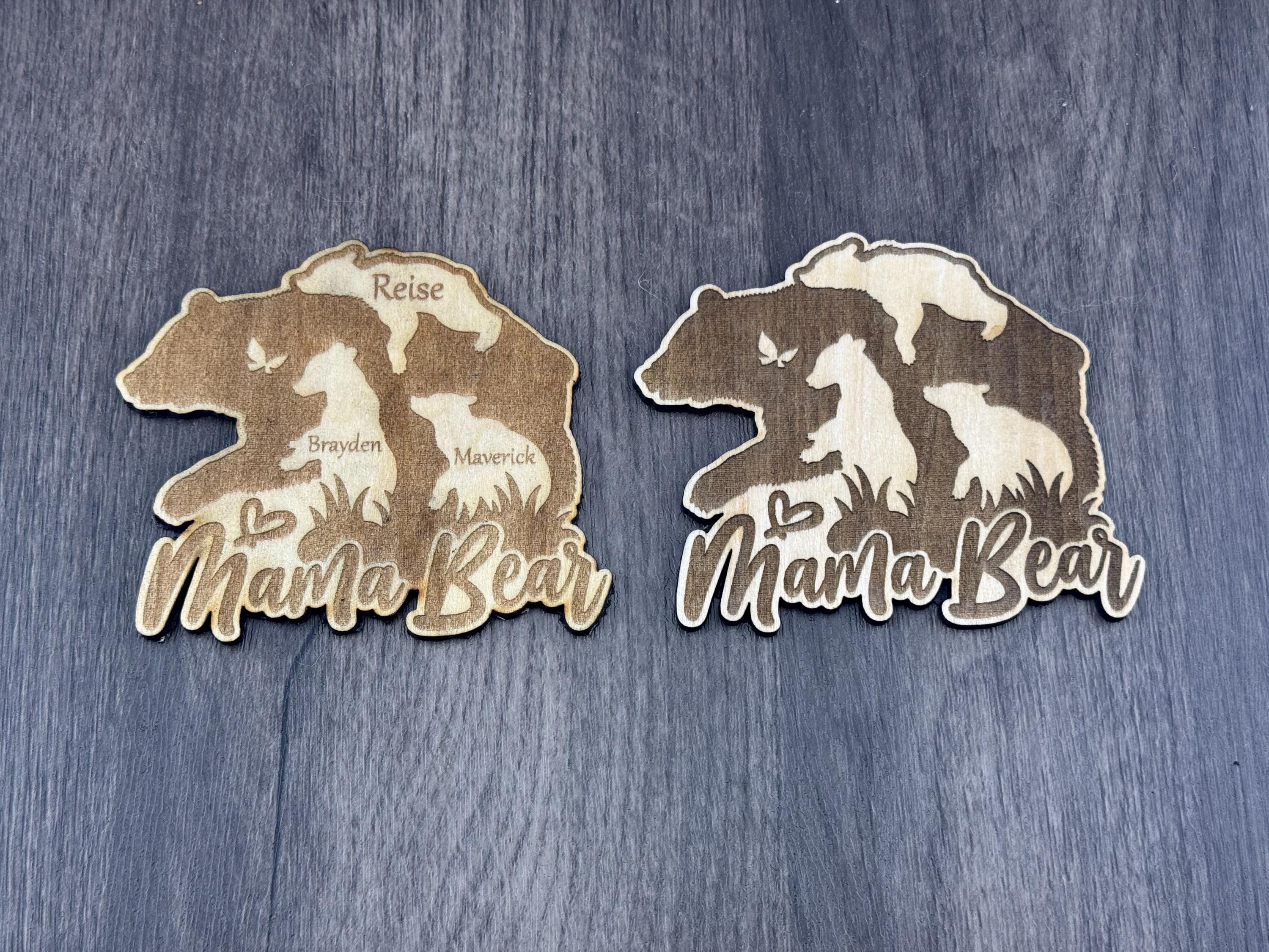Mama Bear Personalized Wood Magnet – Custom Kids Names – Rustic Family Gift