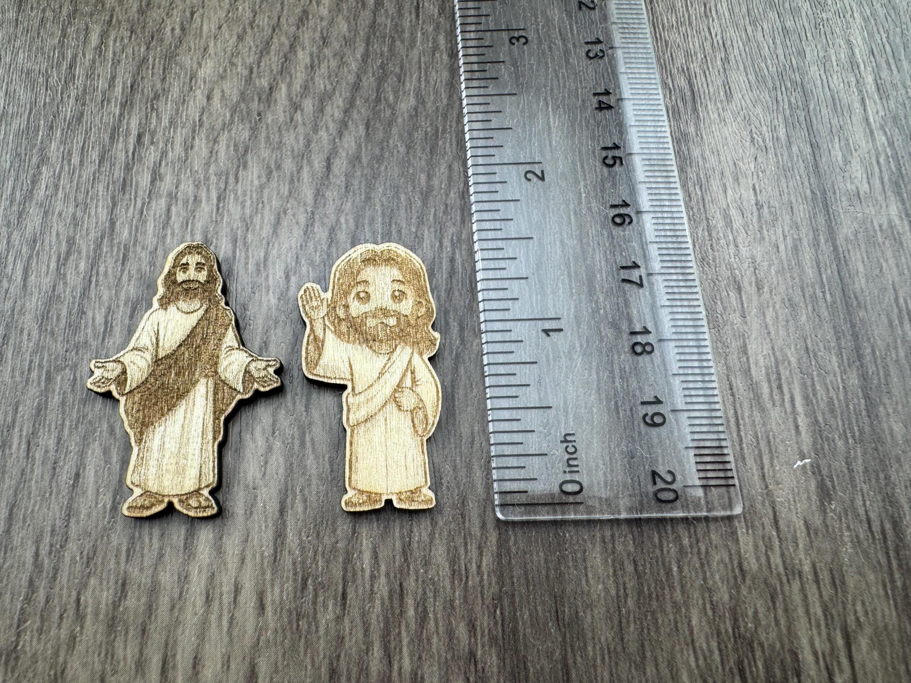 Wooden Jesus Token – Laser-Engraved Pocket Faith Keepsake (Approx. 1.5 inches)