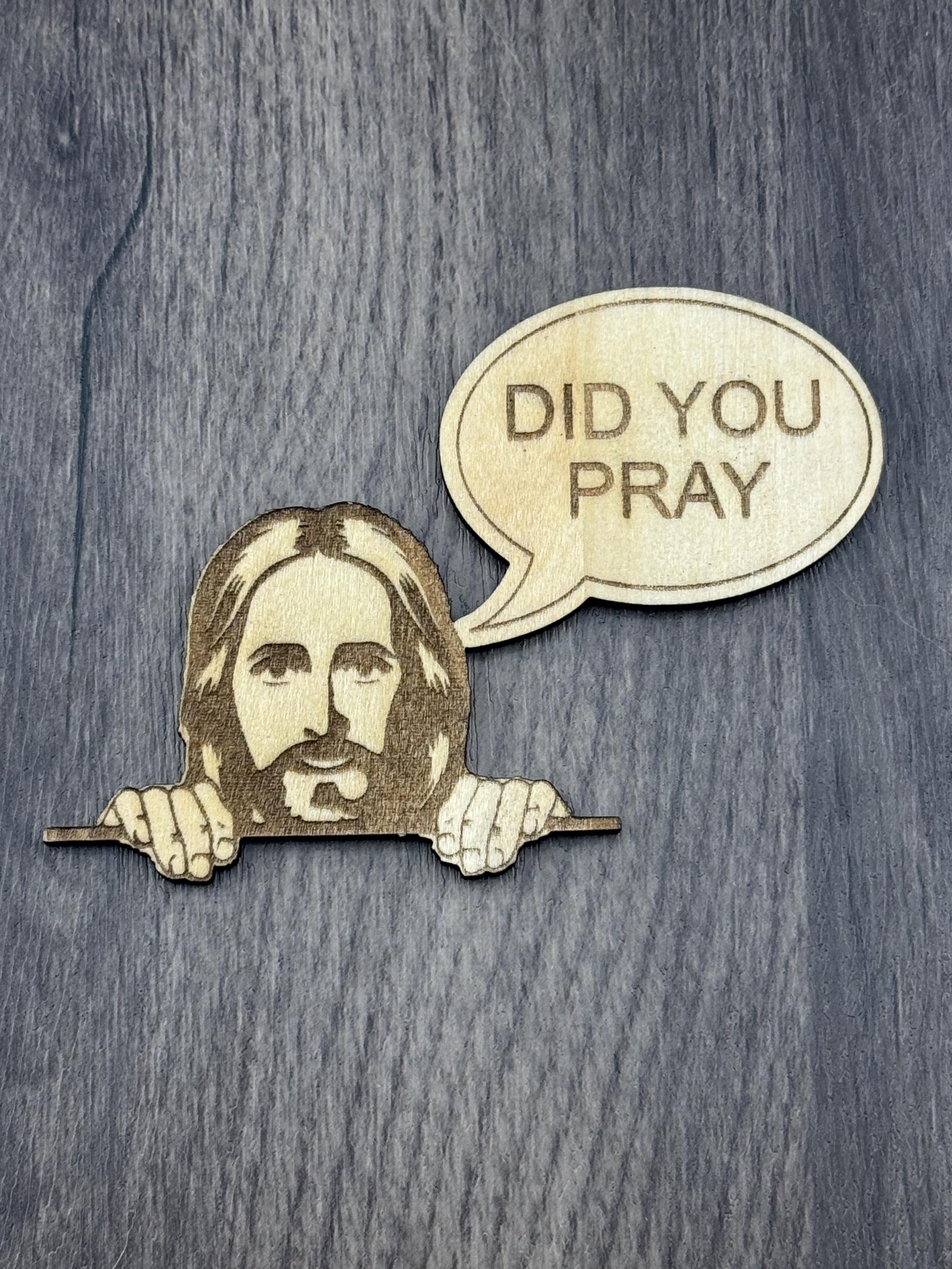 Funny Jesus Peek Magnet | Engraved Wood Christian Humor Fridge Decor