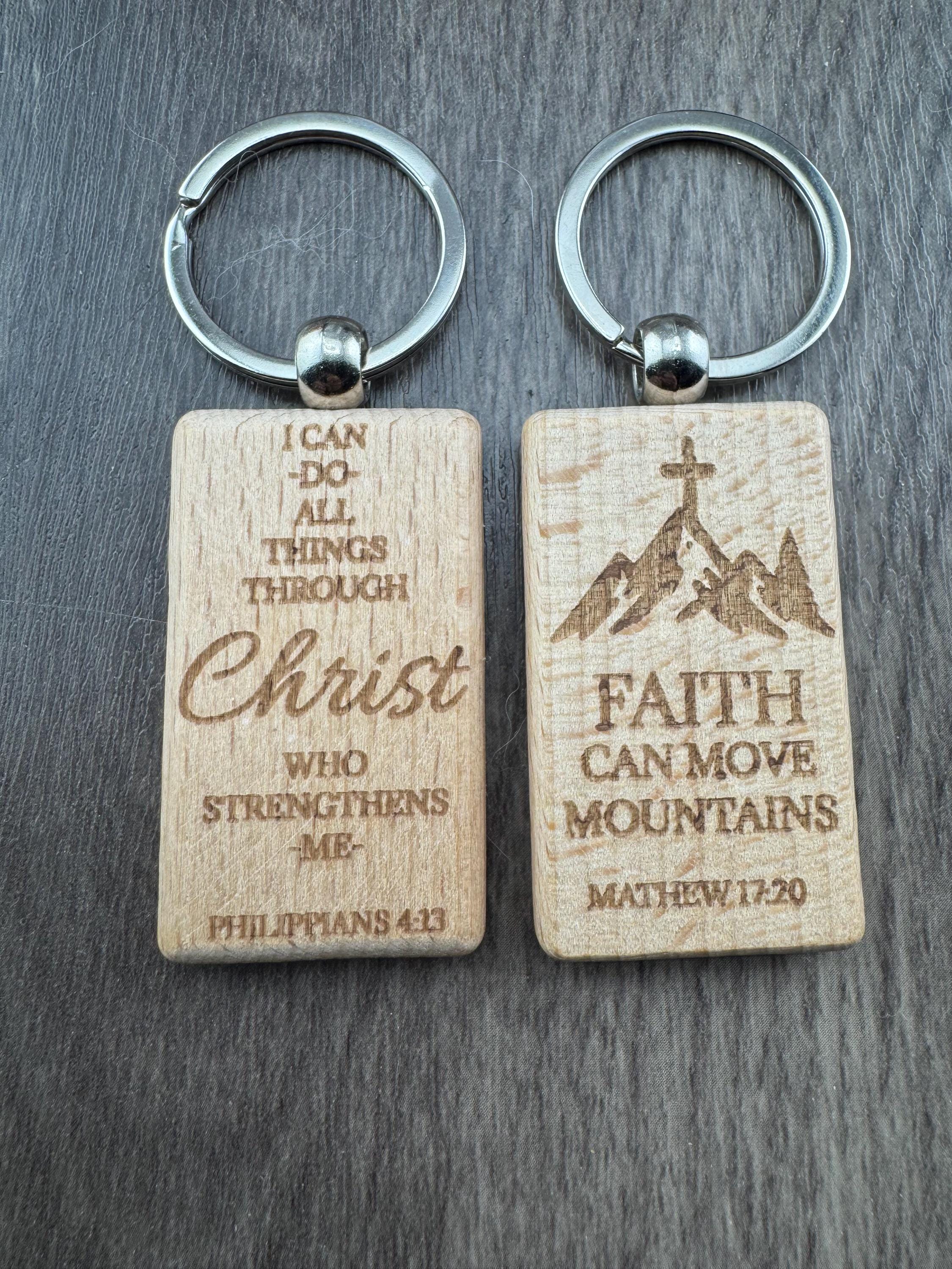 Christian Wooden Keychain, Engraved Bible Verse Keychain, Faith Gift, Christian Gift for Men Women, Inspirational Scripture Keychain