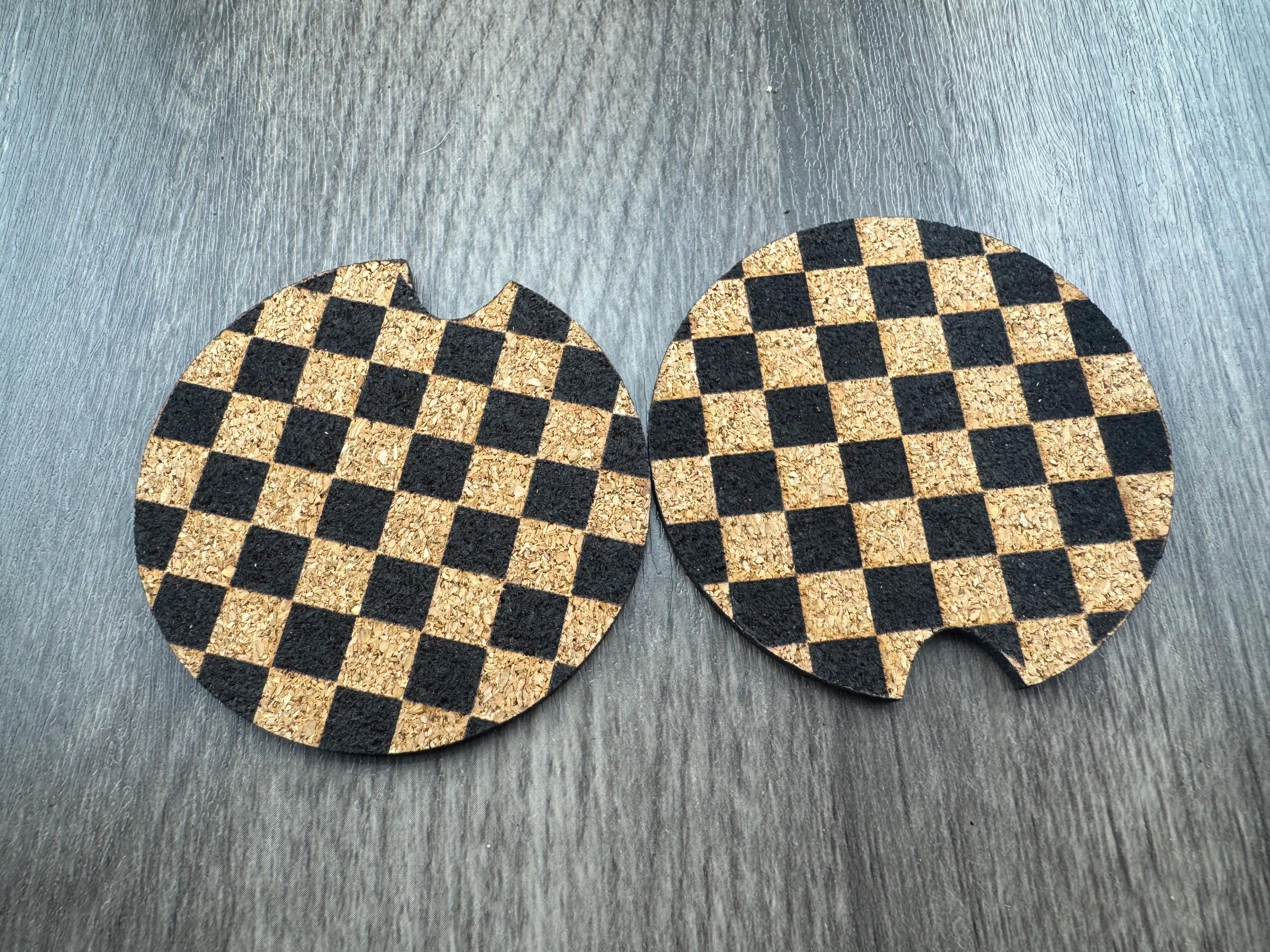 Engraved Cork Car Coasters | Waves, Soccer Mom, Sunflower, Leopard (Set of 2)