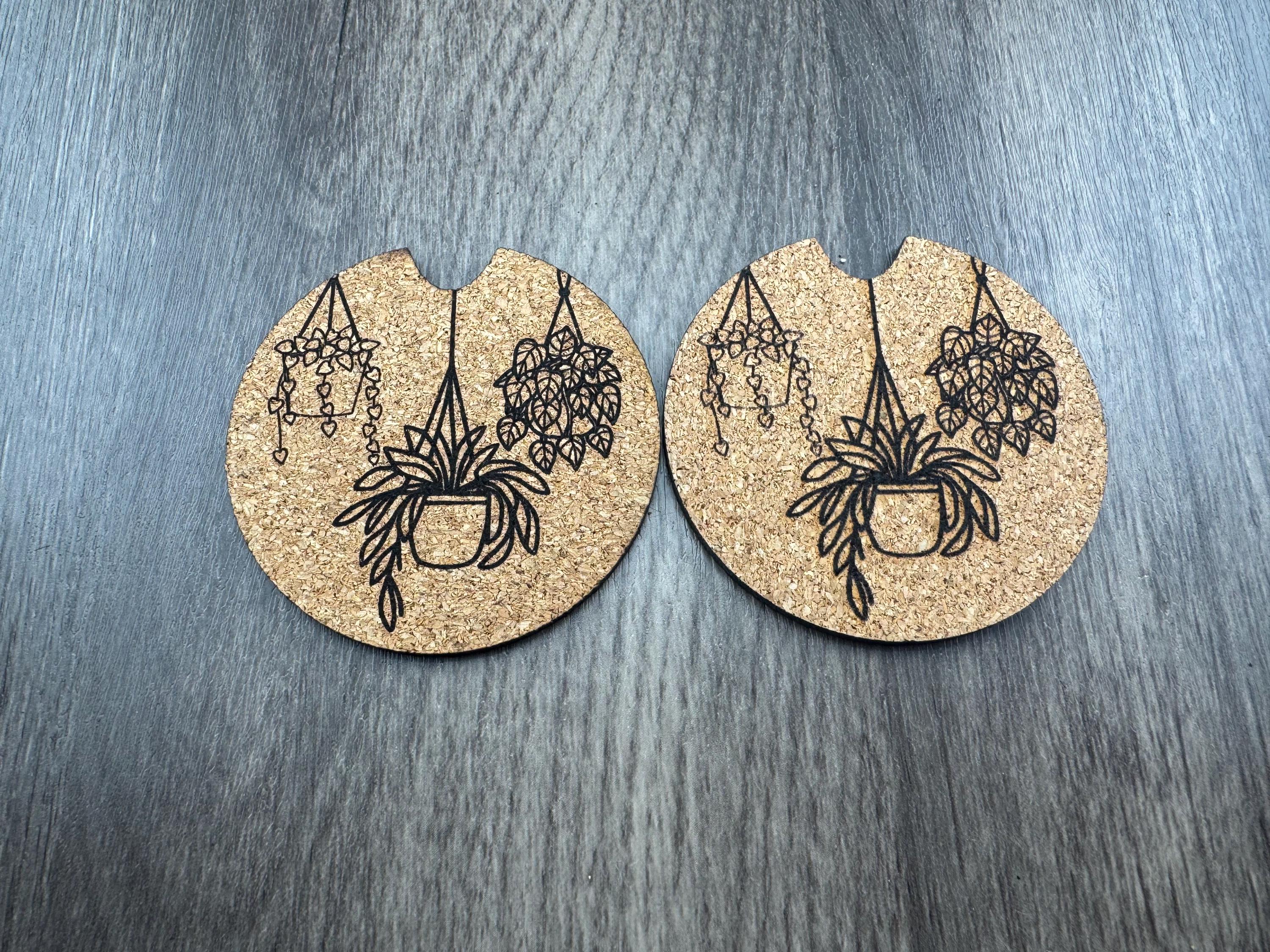 Engraved Cork Car Coasters | Waves, Soccer Mom, Sunflower, Leopard (Set of 2)