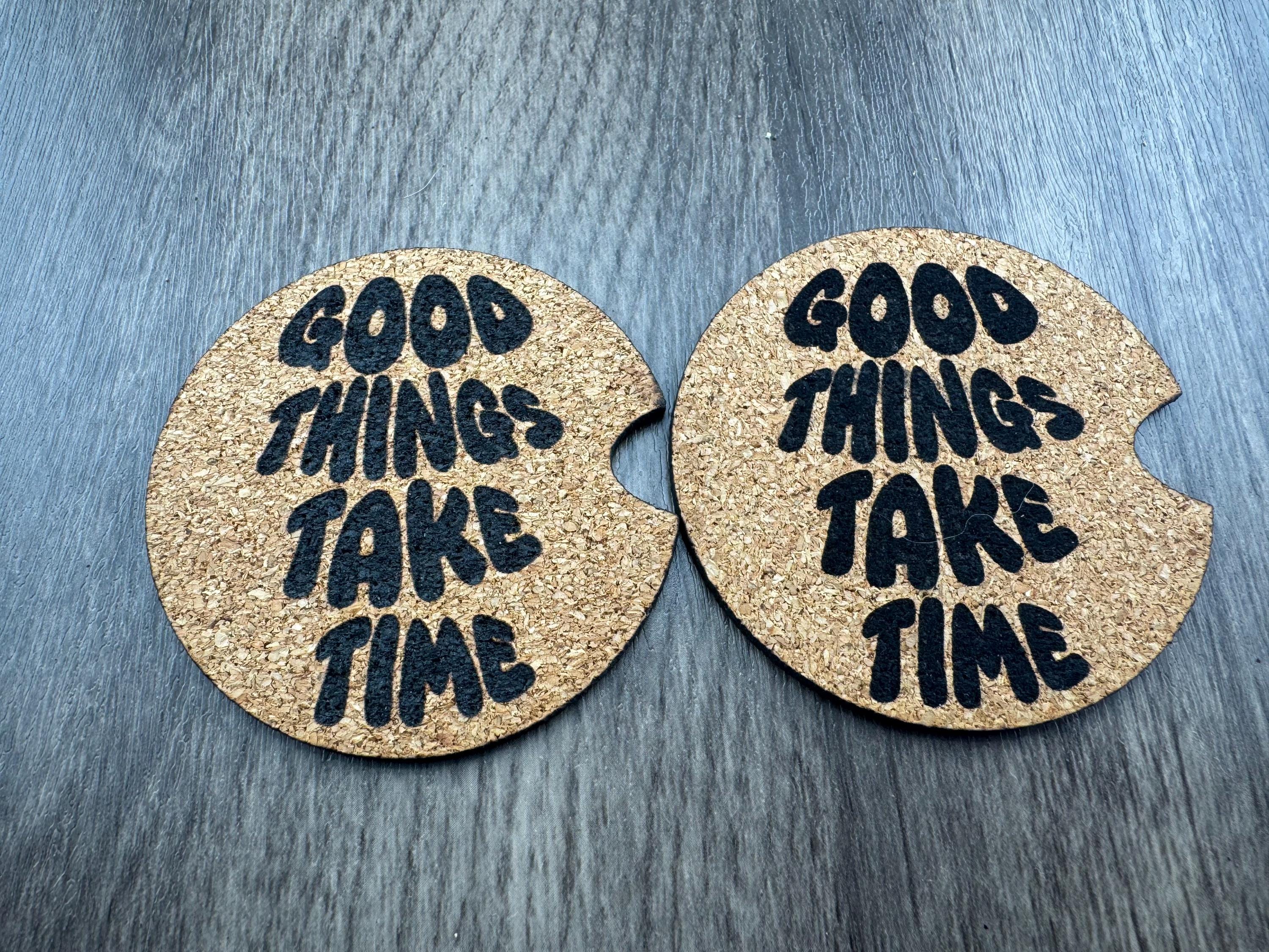 Engraved Cork Car Coasters | Waves, Soccer Mom, Sunflower, Leopard (Set of 2)
