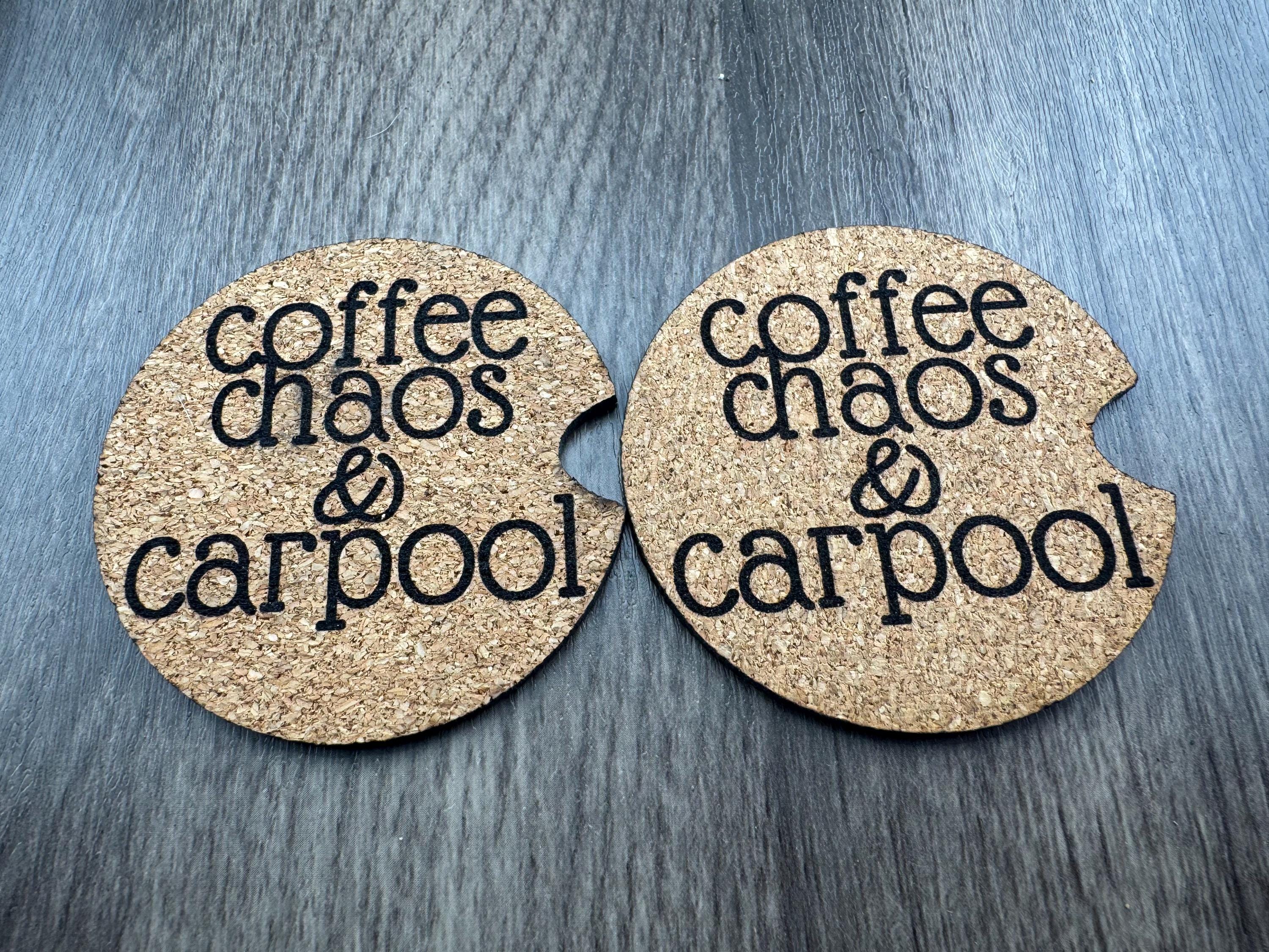 Engraved Cork Car Coasters | Waves, Soccer Mom, Sunflower, Leopard (Set of 2)