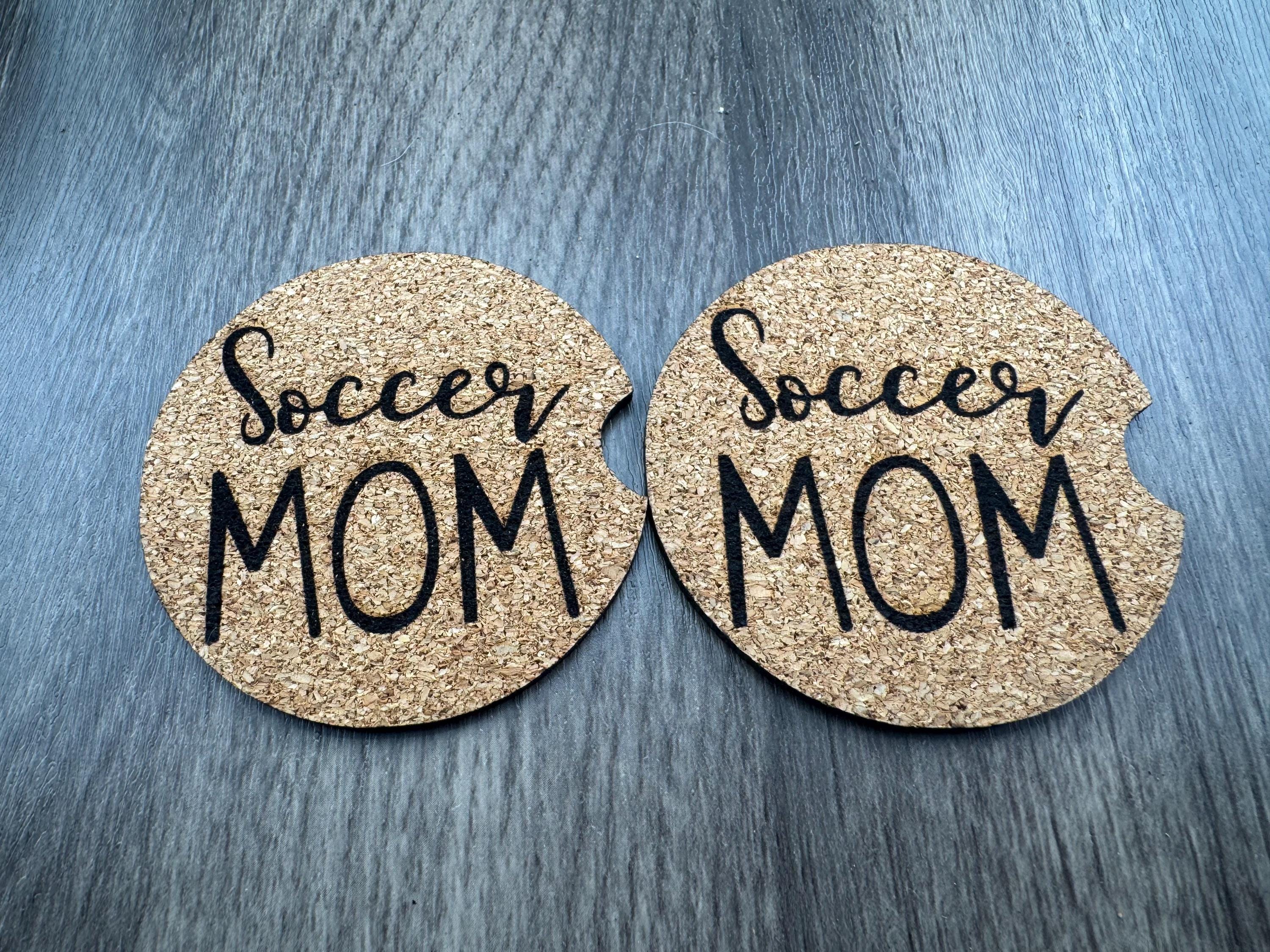 Engraved Cork Car Coasters | Waves, Soccer Mom, Sunflower, Leopard (Set of 2)