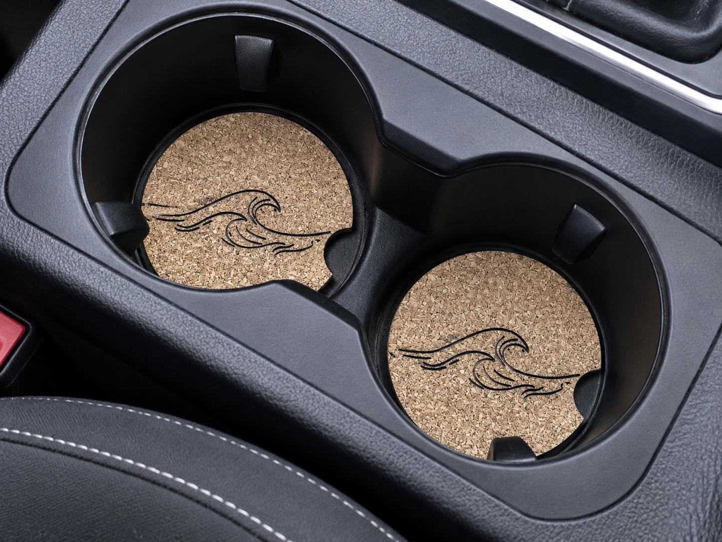 Engraved Cork Car Coasters | Waves, Soccer Mom, Sunflower, Leopard (Set of 2)