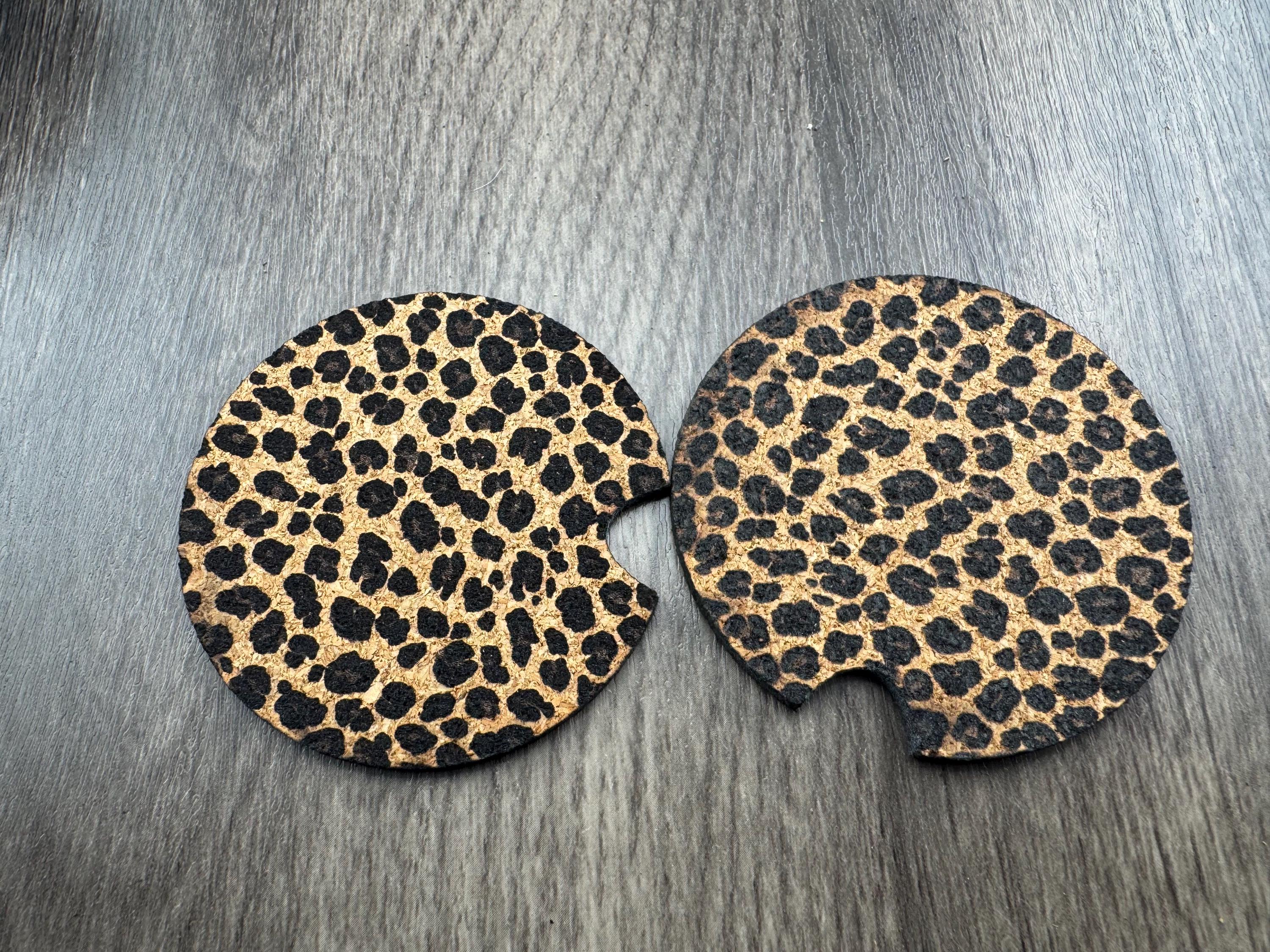 Engraved Cork Car Coasters | Waves, Soccer Mom, Sunflower, Leopard (Set of 2)