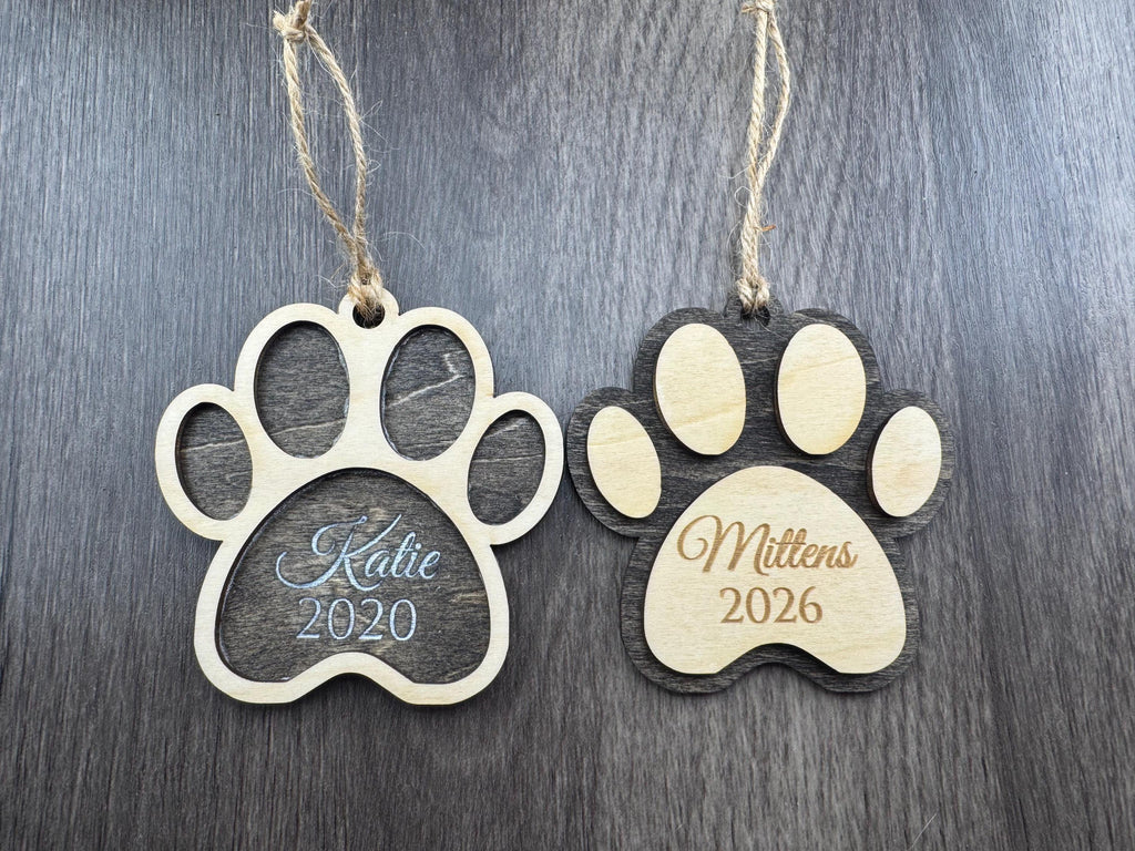 Personalized Pet Memorial Ornament, Custom Paw Print Wood Ornament, Pet Loss Gift