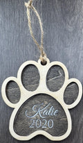 Personalized Pet Memorial Ornament, Custom Paw Print Wood Ornament, Pet Loss Gift