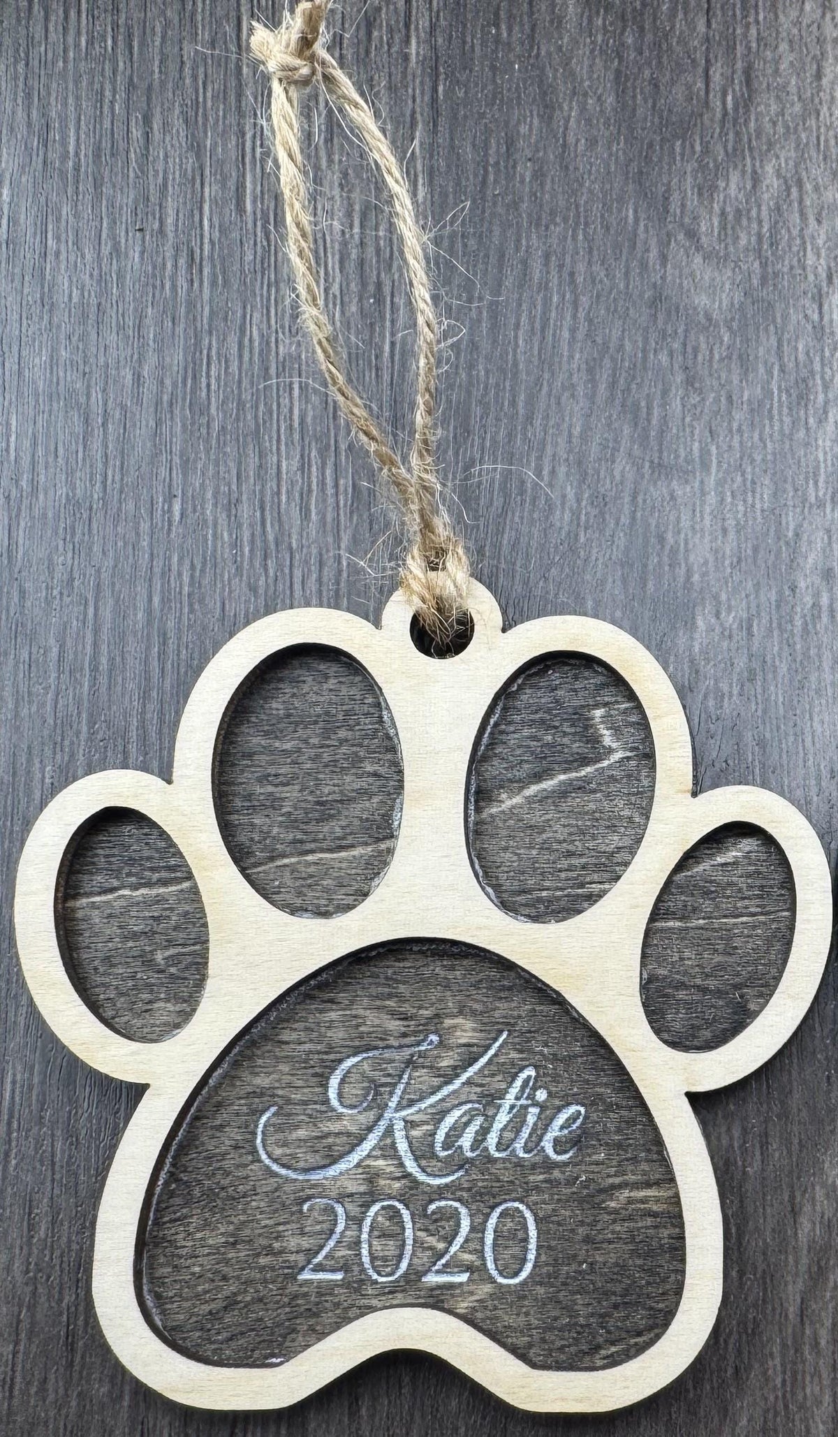 Personalized Pet Memorial Ornament, Custom Paw Print Wood Ornament, Pet Loss Gift