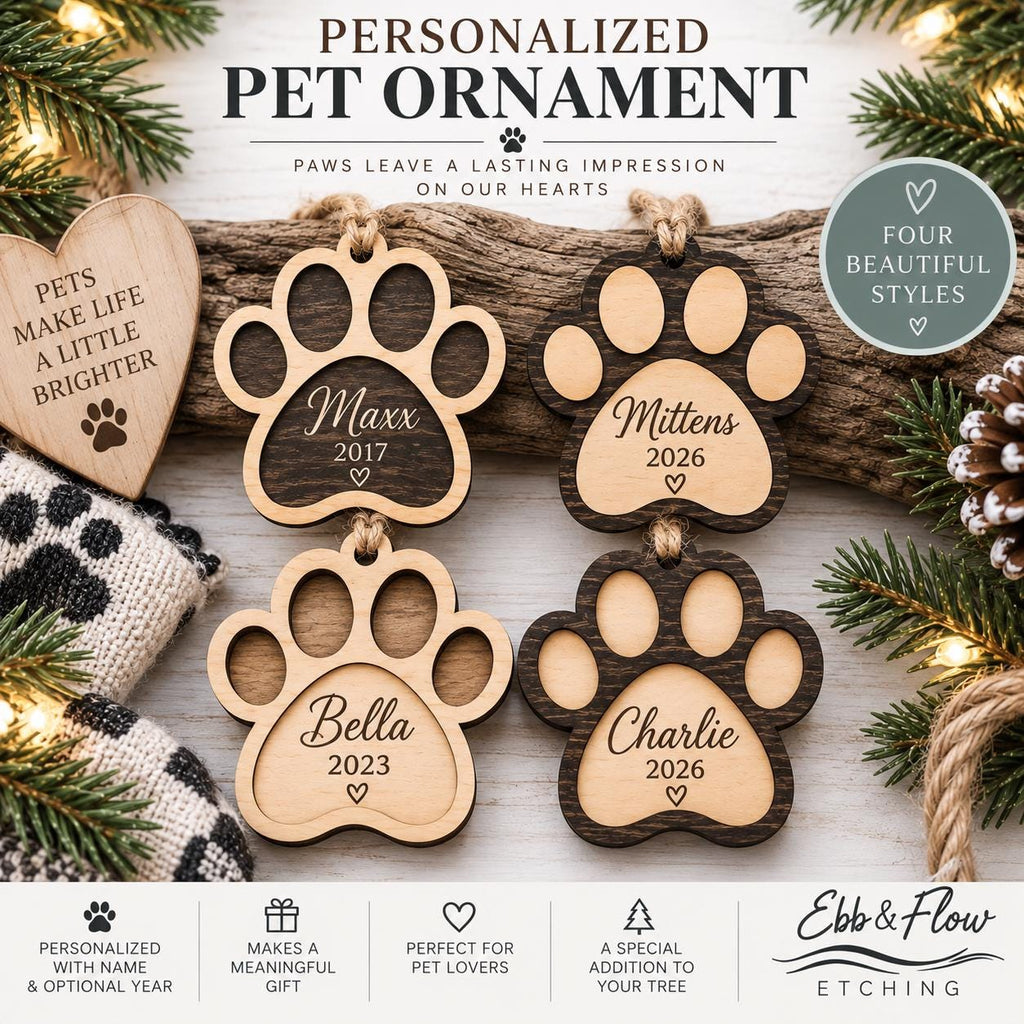 Personalized Pet Memorial Ornament, Custom Paw Print Wood Ornament, Pet Loss Gift