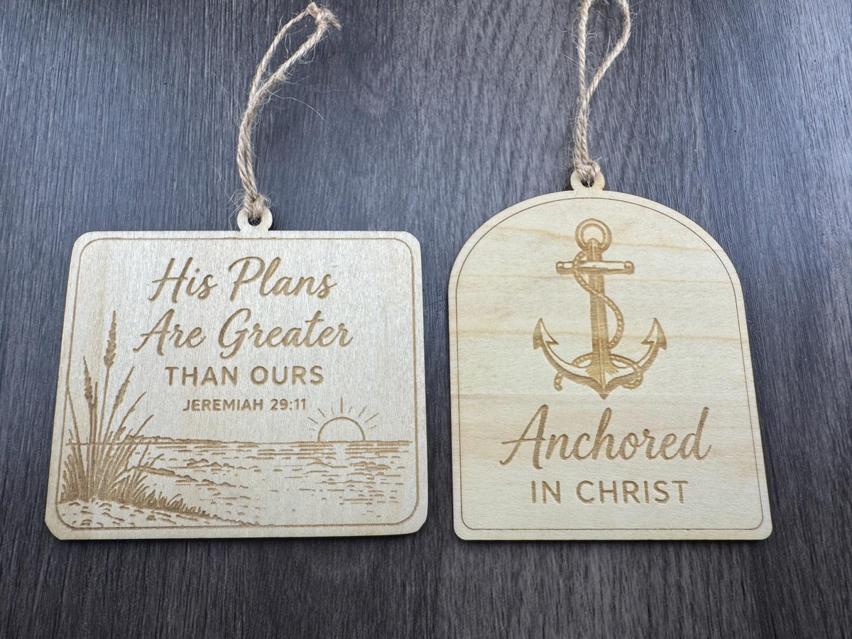 Handcrafted Wooden Christian Ornament, Coastal Faith Decor, Laser Engraved Scripture (3" Diameter)