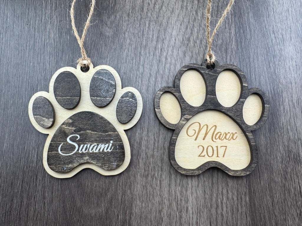 Personalized Pet Memorial Ornament, Custom Paw Print Wood Ornament, Pet Loss Gift