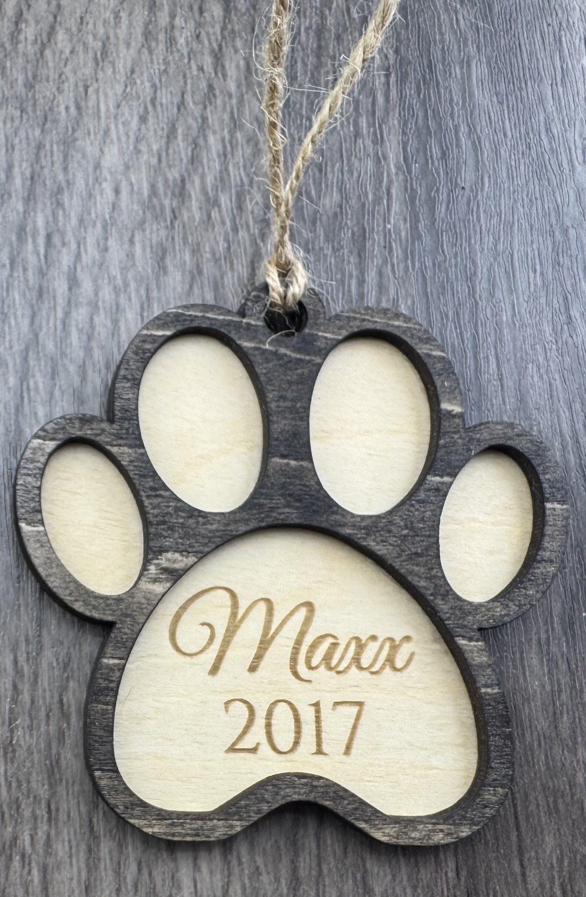 Personalized Pet Memorial Ornament, Custom Paw Print Wood Ornament, Pet Loss Gift