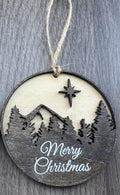 3D Layered Wood Mountain Ornament, Star of Bethlehem, Merry Christmas Engraving (3 Inch)